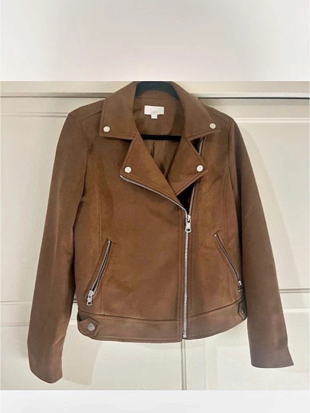 LOFT faux suede Moto Jacket Brown